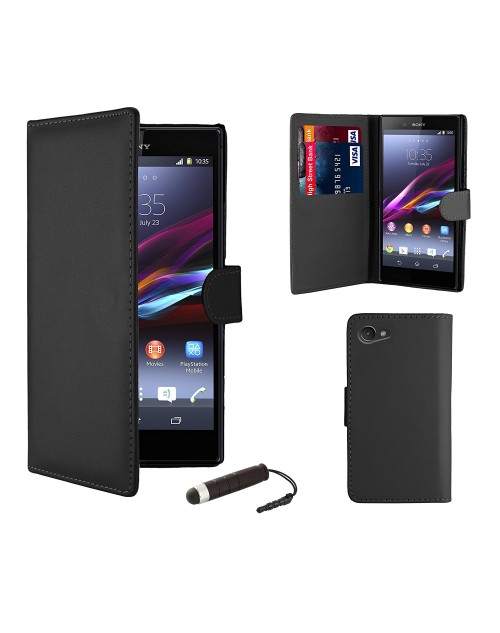 Sony Xperia XA Pu Leather Book Style Wallet Case with free  Stylus-Black